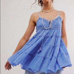 Free People | Dresses | Free People Intimately Sunsetter Mini Slip Blue  Tiered Lace Dress M | Poshmark